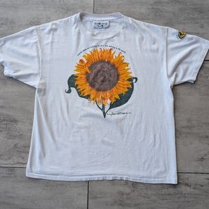 Rare Vintage 90's Explorations Sunflower Environmental White Graphic T Shirt XL